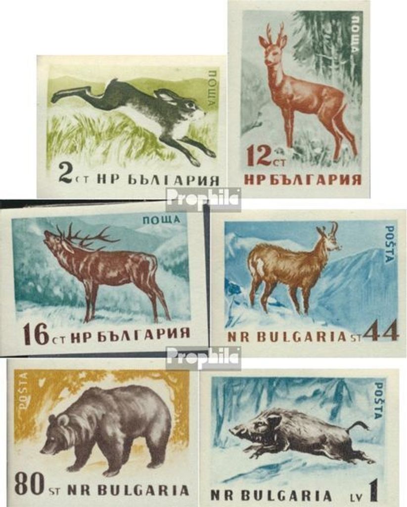 Briefmarken Bulgarien 1958 Mi 1058B-1063B (kompl.Ausg.) ungezähnt postfrisch Einheimische Waldtiere