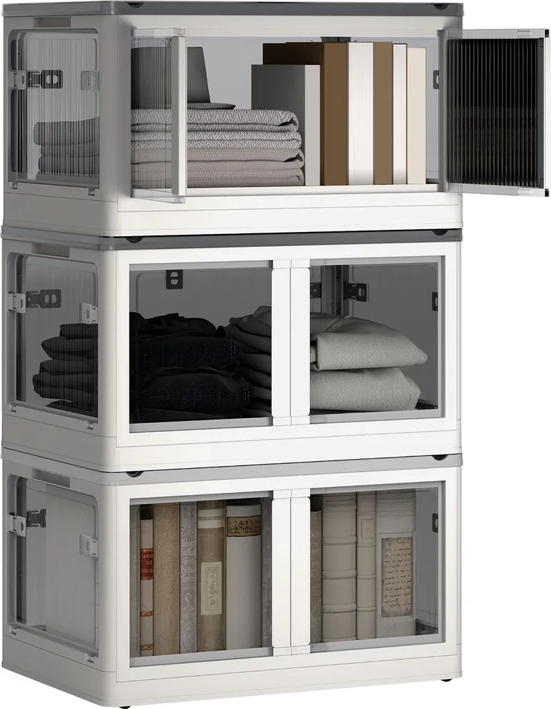 Boîte Rangement Plastique 5 Accès - Système Empilable et Pliable 3 Cubes 69L