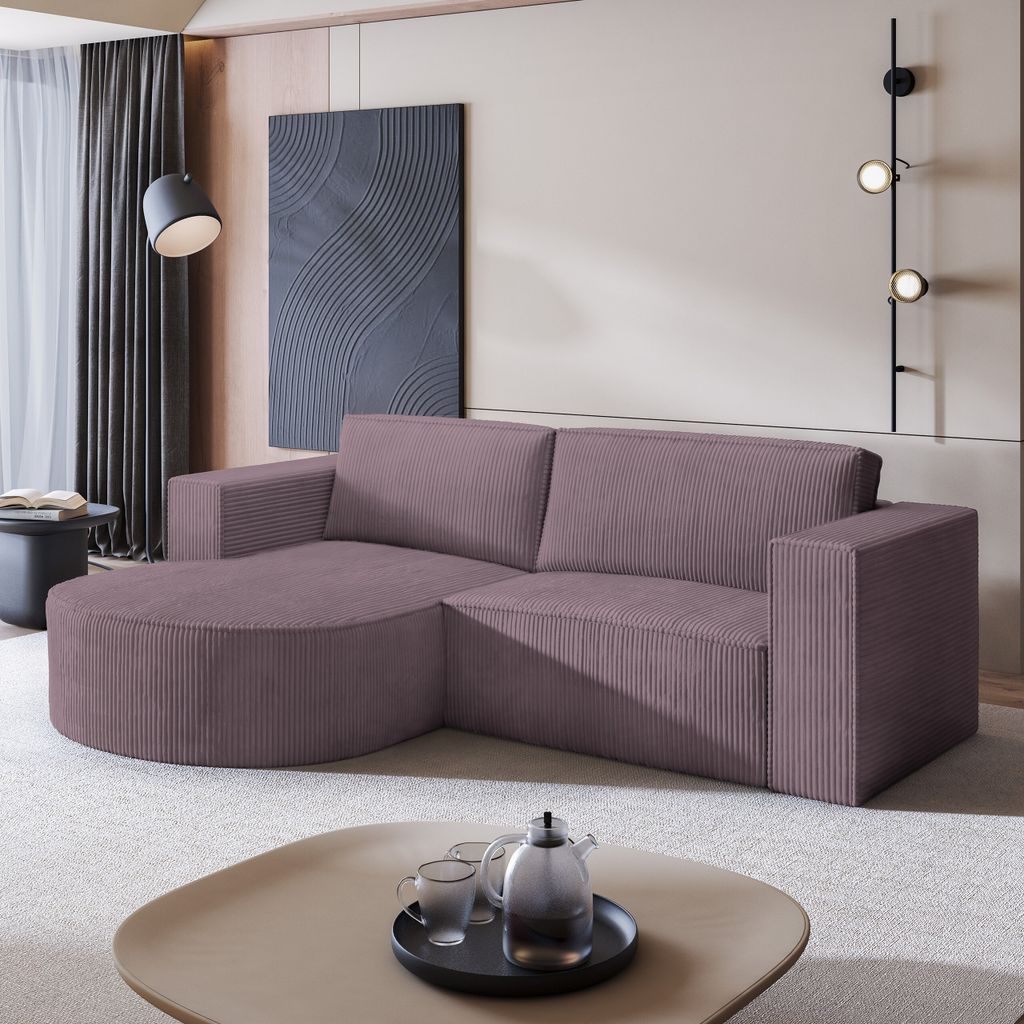Masseno Ecksofa SORELA P L-S mit Schlaffunktion L-Form, Sofa mit Bettkasten, Wohnzimmersofa, Couch, Soffa, Bettsofa, Couchgarnitur- Lila, POSO 130
