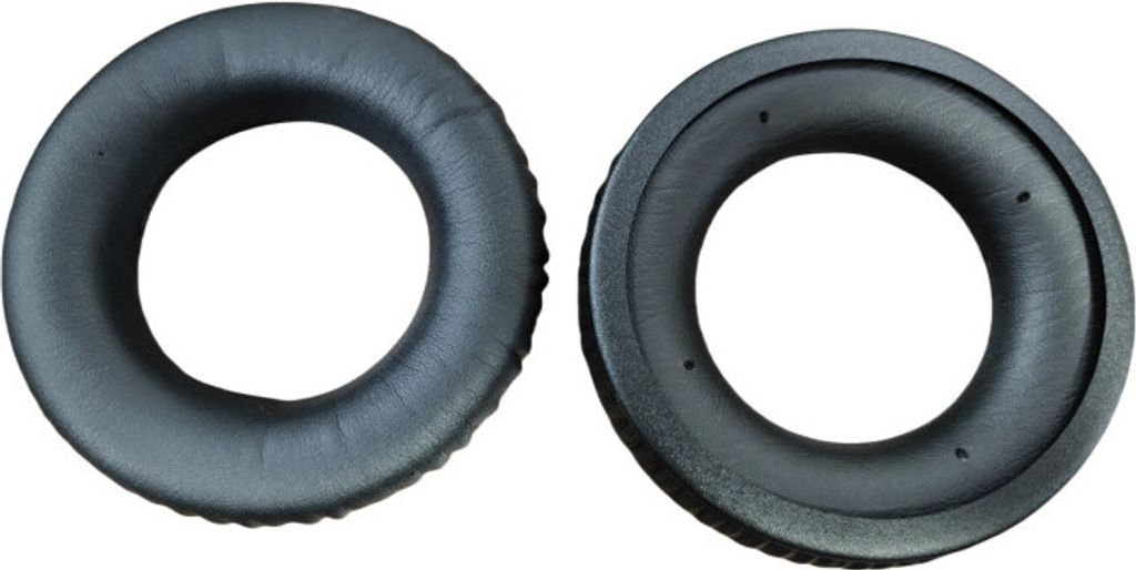 Two black ear pads for headphones are shown side-by-side against a white background.