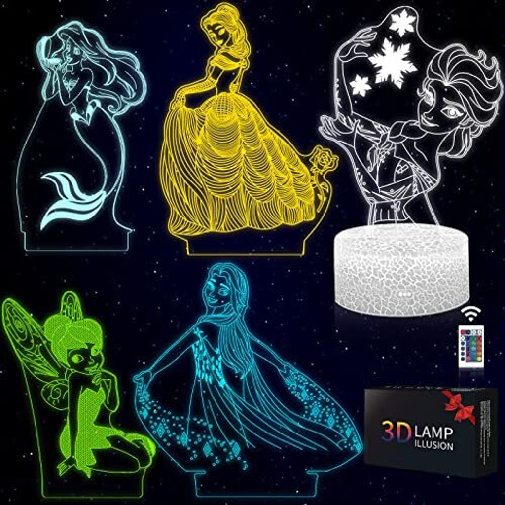 5 in 1 Set Princess Nachtlicht, Tischlampe, Meerjungfrau Musterlampe 16 Farbwechsel & Fernbedienung, Spielzeug, Geburtstags Weihnachtsgeschenke Mä...
