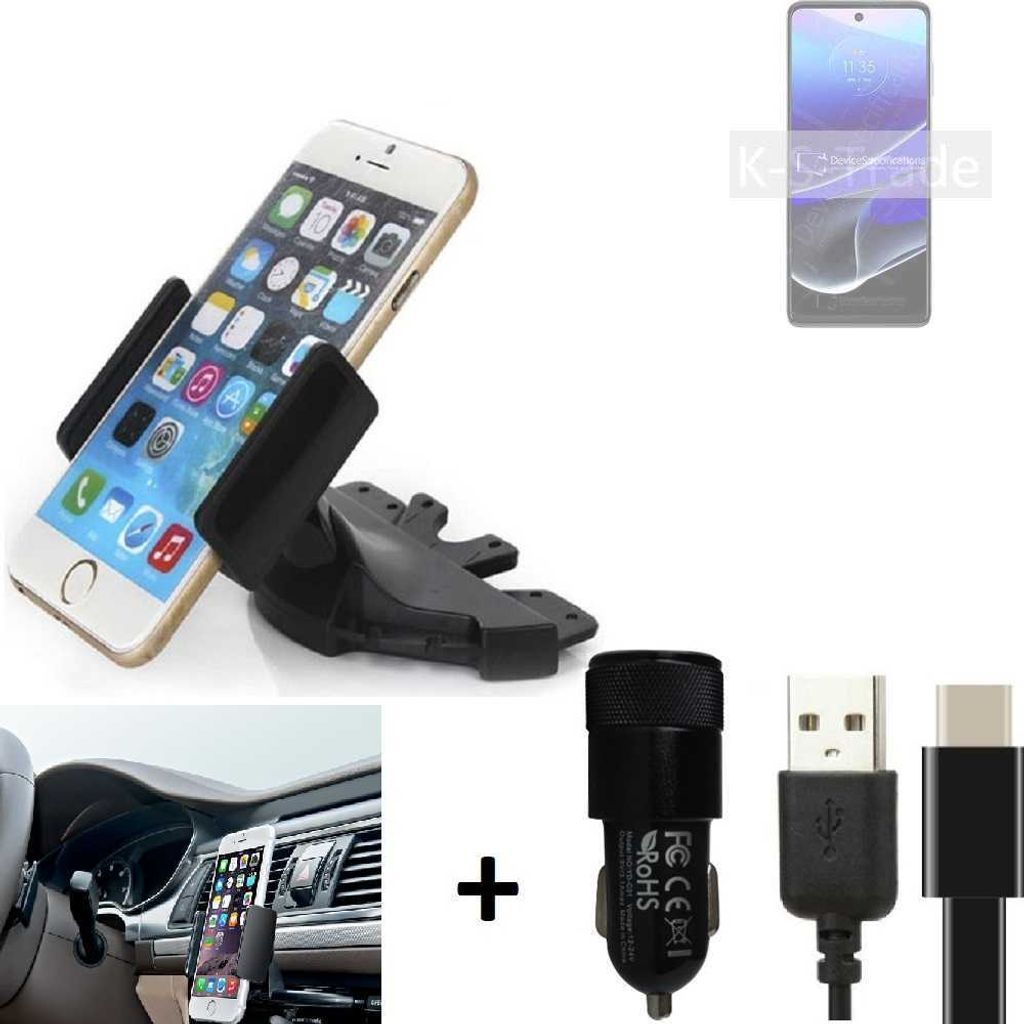 K-S-Trade CD Schlitz Handy-Halterung kompatibel mit Motorola Moto G Stylus 5G (2022) Autohalterung KFZ-Halter Radio Handy Halterung 360° drehbar