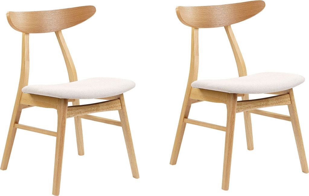 BELIANI Esszimmerstuhl 2er Set Hellbraun Holz mit Polsterung Hellbeige Stoff Retro Skandinavisch Möbel Küche Wohnküche Wohnzimmer Ausstattung Si...