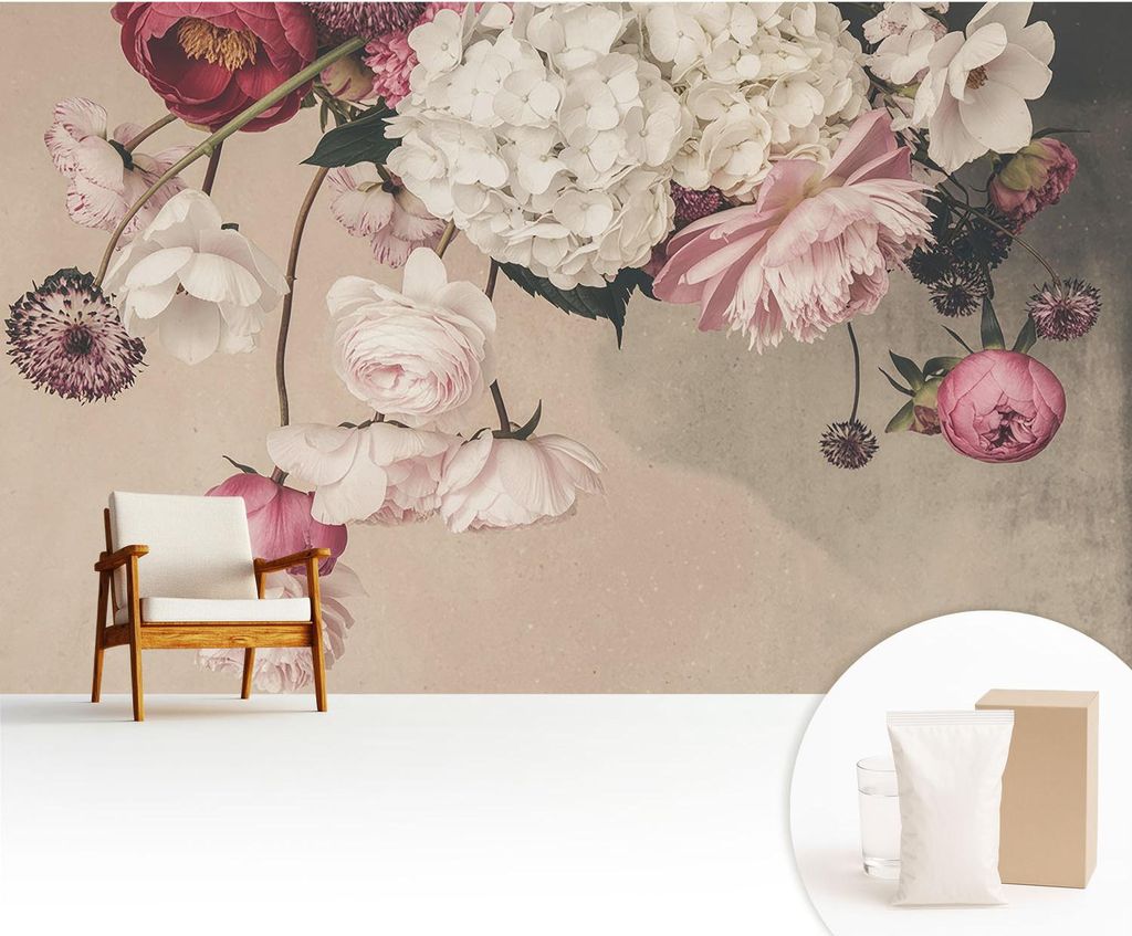 Fototapete - 416x254 cm - Tapete - Wandtapete - Wandbilder - Dekofolie - Tapete Folie - Wand - Dekoration - Wohnzimmer - Romantische Blumen