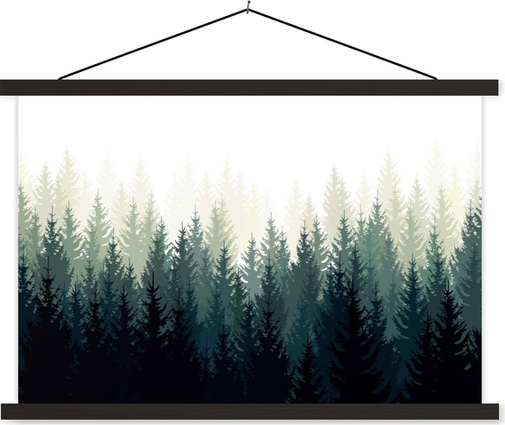 MuchoWow Textilposter Wald - Bäume - Illustration 60x40 cm mit schwarzem Rahmen - Hölzernes