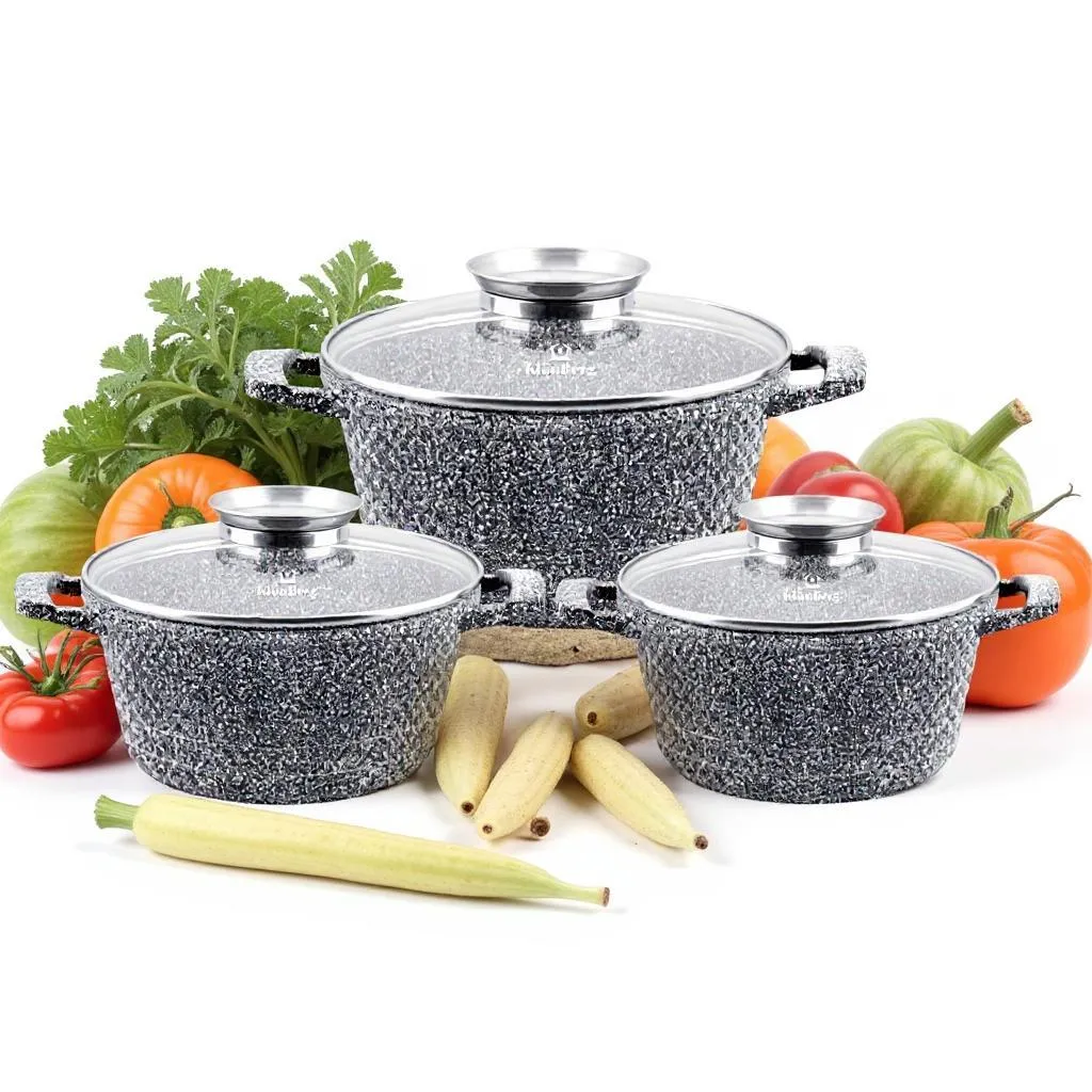 KlönBerg Set di 6 pentole con rivestimento marmorizzato | pentole con coperchio | rivestimento antiaderente | induzione | ideale come regalo | KB3726