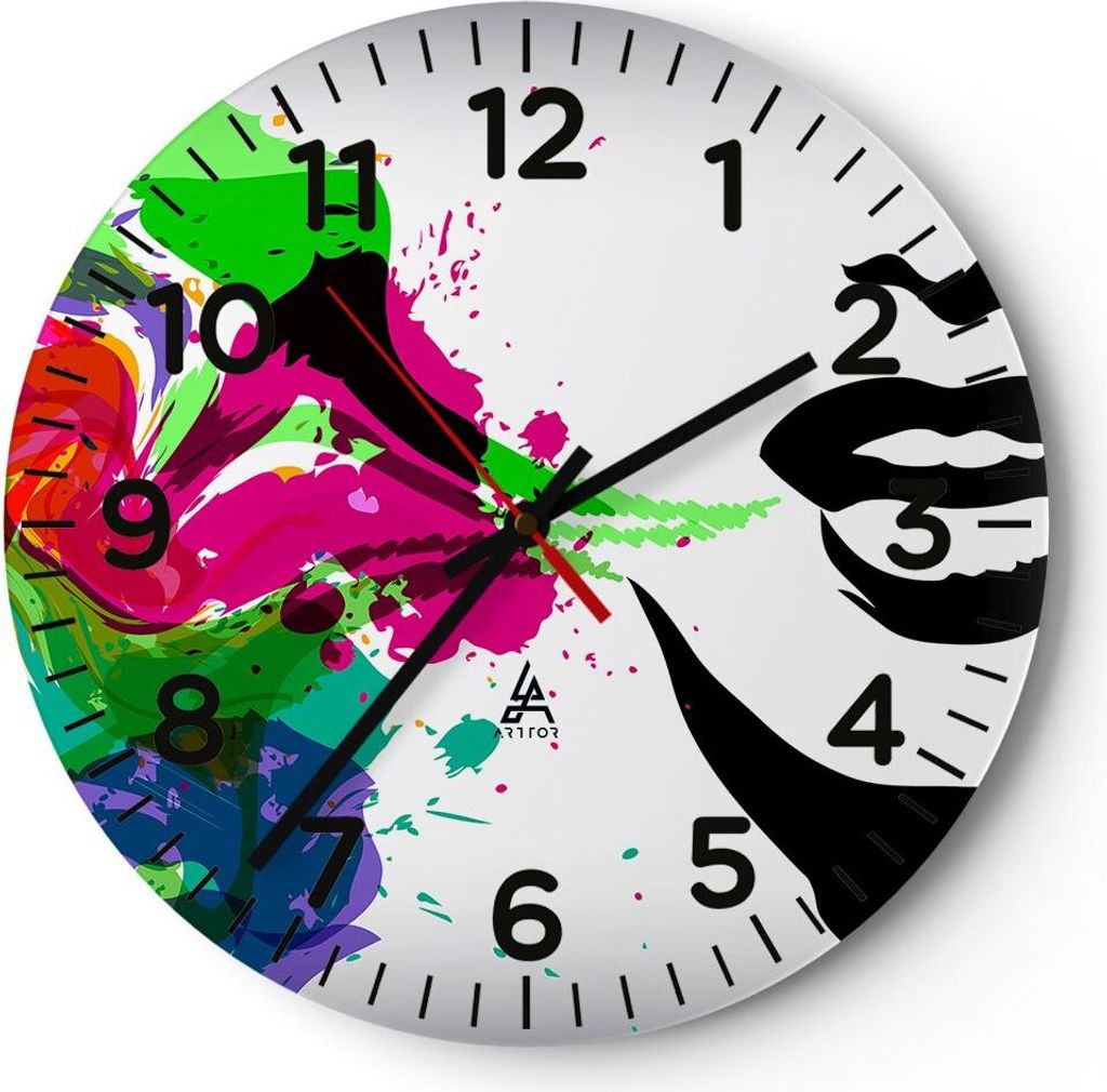 Wanduhr - Rund - Glasuhr - Frau Gesicht Lippen Make-up - 40x40cm - Schleichendes Uhrwerk - Lautlos - zum Aufhängen bereit - Dekoration Modern - Wa...