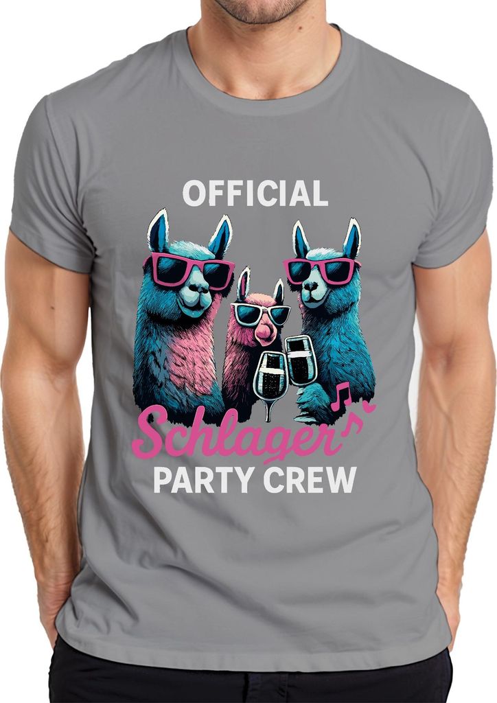 Schlager Party Crew Offiziell Alpaka Lama Prosecco Musik Fanclub Herren T-Shirt, Grau, S
