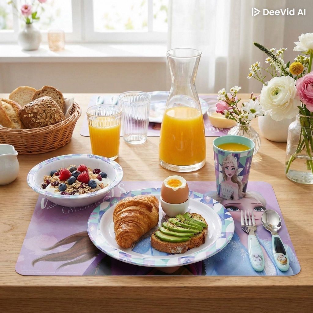 Kinder Esslern-Set Frozen 6 Tlg.– Kunststoffgeschirr, Besteck & Tischunterlage – BPA-frei