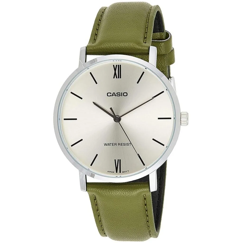 Casio MTP-VT01L-3BUDF Orologio Uomo Minimal con Cinturino Verde in Pelle