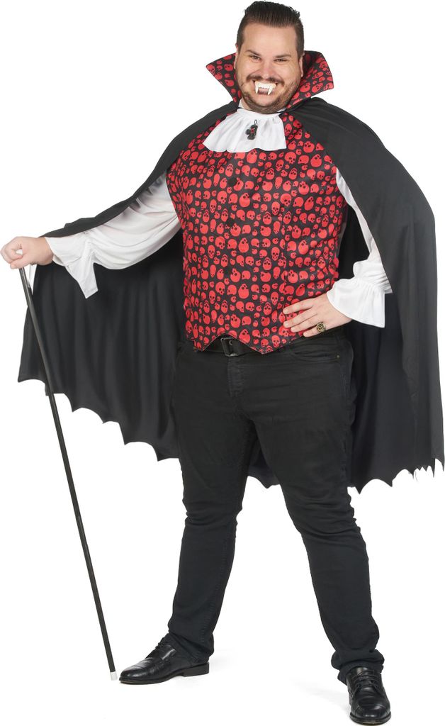 Heren vampierkostuum, plus size, 2-delig, zwart-rood-wit - Productafbeelding 