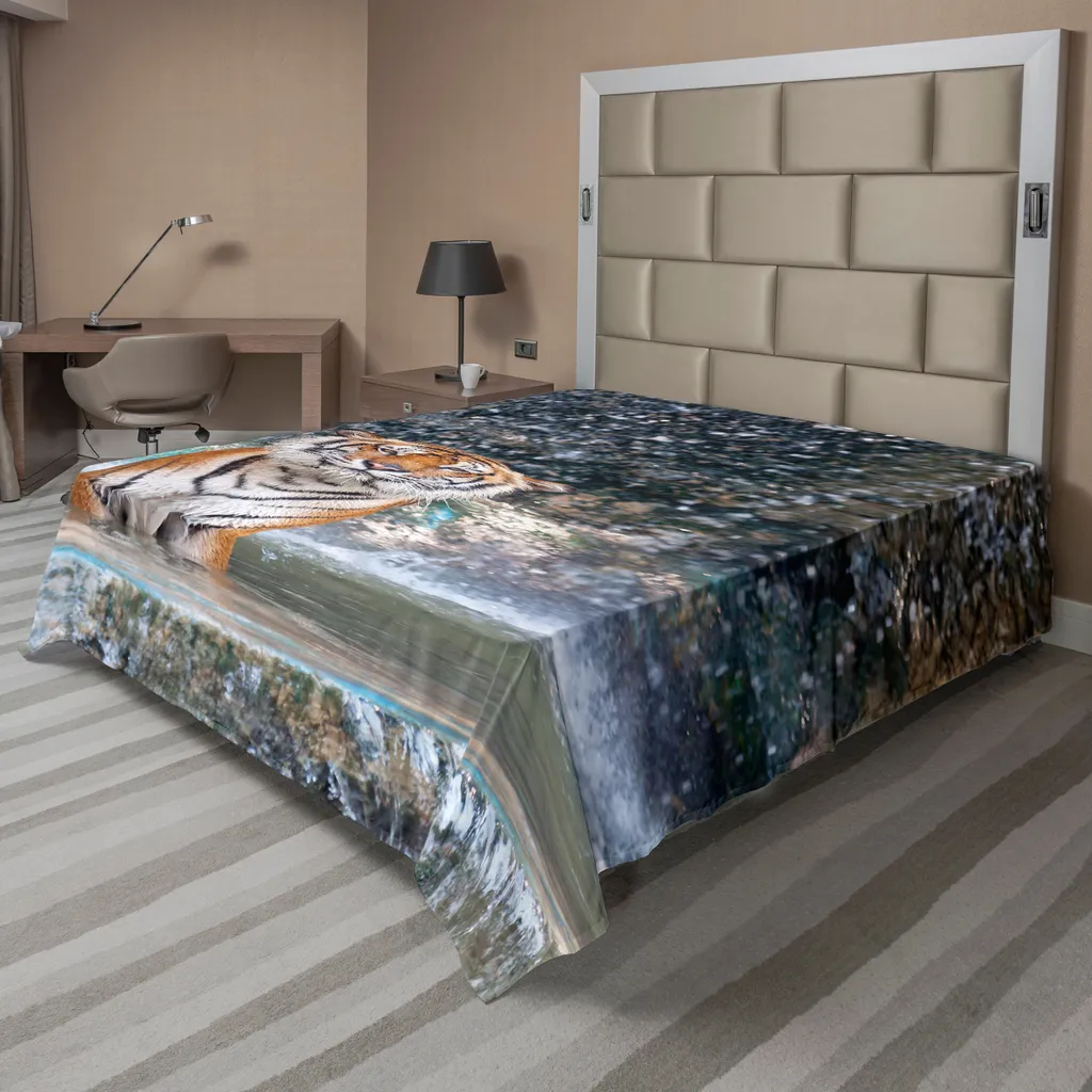 Drap de Lit Tigre en Tissu Douceur Supérieure Cascade Naturelle 244cm