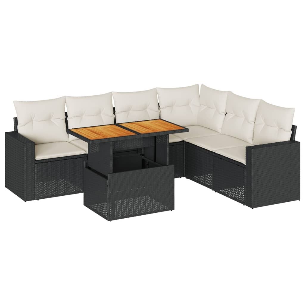 "Winteraktion" 7-tlg. Garten-Sofagarnitur mit Kissen Schwarz Poly Rattan - Gartenmöbelgarnituren CC12740
