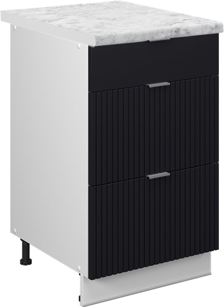 Küchenunterschrank Vicco Fame-Line Schwarz gestreift 50 cm , AP Marmor, Model 50988