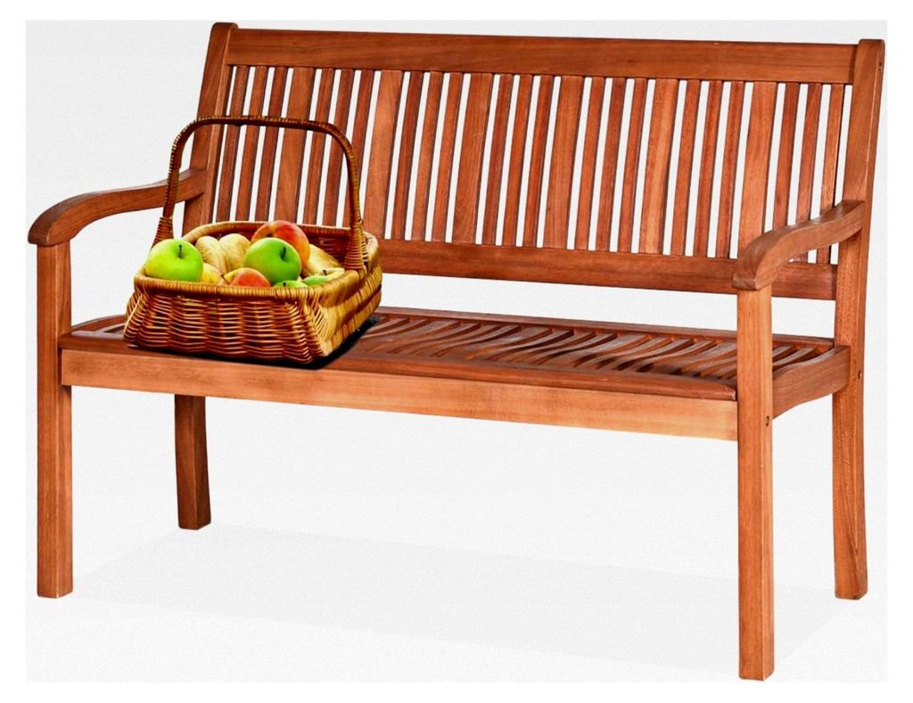 Gartenbank aus Holz, 2-Sitzer für Outdoor, Terrassenbank aus massivem Akazienholz, wetterfest, für Terrasse und Balkon, 126x63x91 cm, Naturholzfarbe