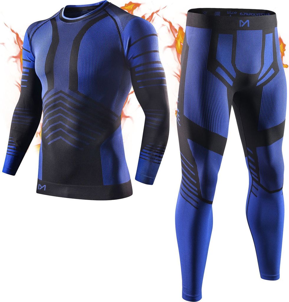 Herren Thermounterwäsche Herren Skiunterwäsche Thermo Leggings Thermo Lang Unterwäsche Funktionsunterwäsche für Ski Sport Blau M