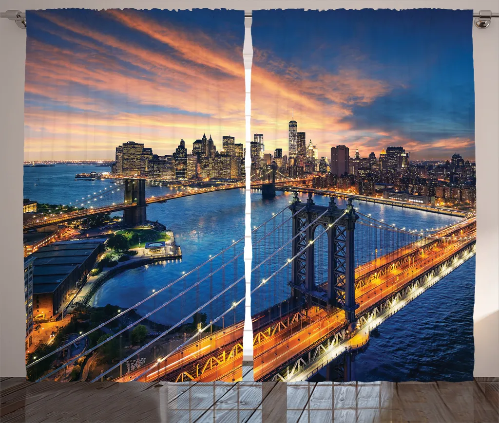 Rideau New York Coucher de Soleil en Tissu Rustique avec Crochets 225cm