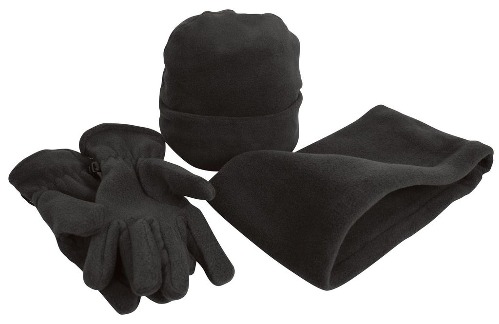 Result Uni Active Fleece Winter-Set mit Mütze, Handschuhen und Halswärmer , Anti-Pilling LT169 (M) (Schwarz)