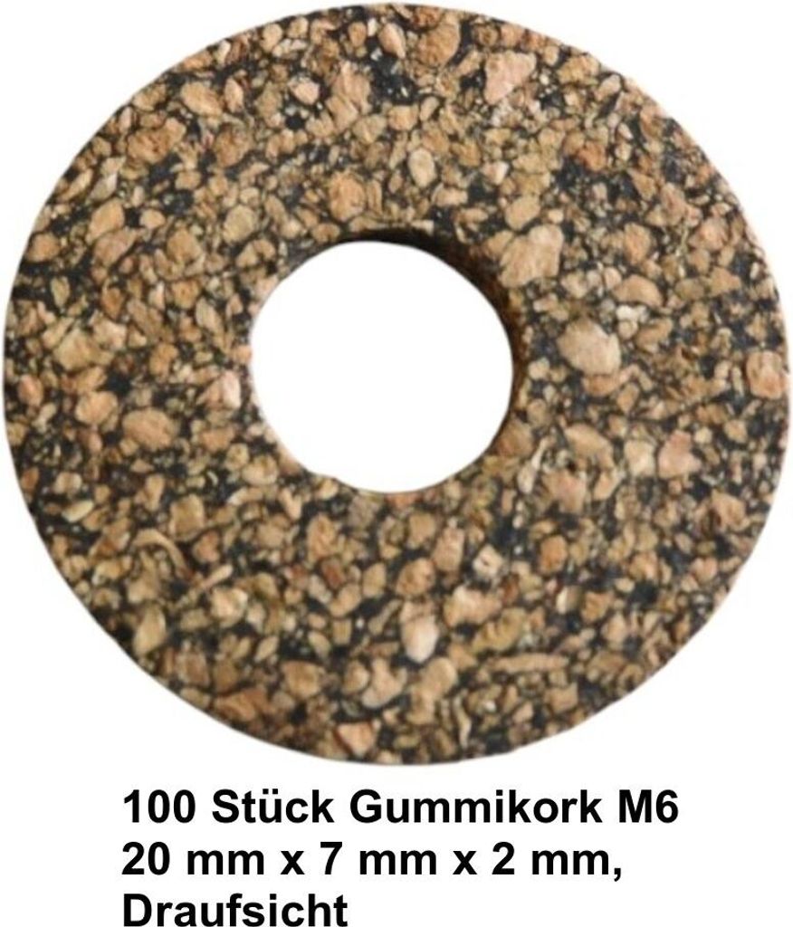 100 Stück Gummikork M6 20 mm x 7 mm x 2 mm