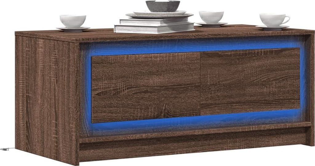 "2026 Promotion" LED-Couchtisch Wohnzimmer - Kaffeetisch - Braun Eichen-Optik Holzwerkstoff - Sofatisch CC30990