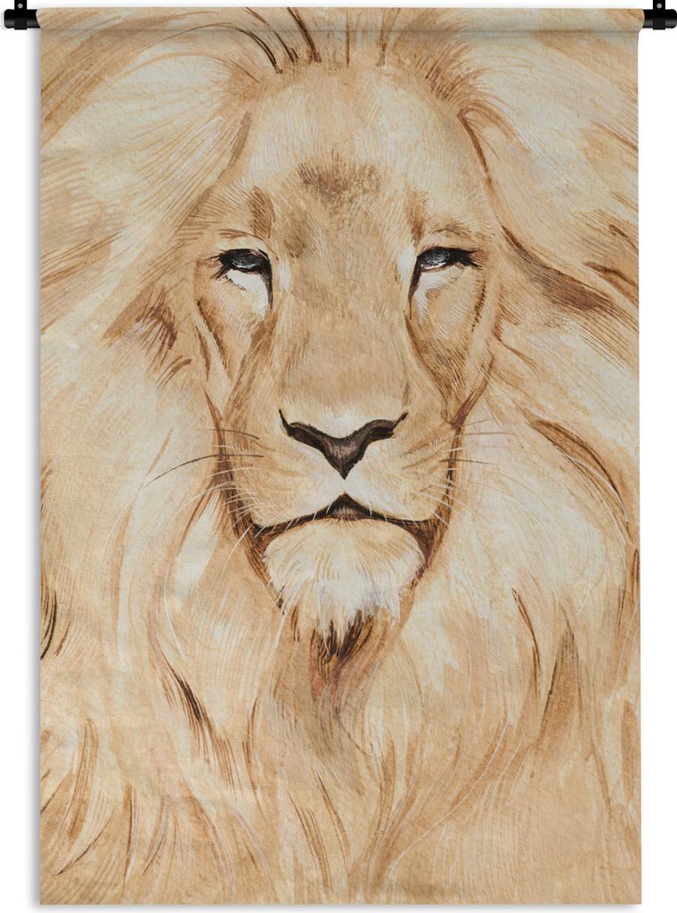 MuchoWow Wandteppich Wandbehang Tiere - Löwe - Illustration 60x90 cm Tapisserie Dekoration Wandtuch - Foto-Teppich - Abwaschbar