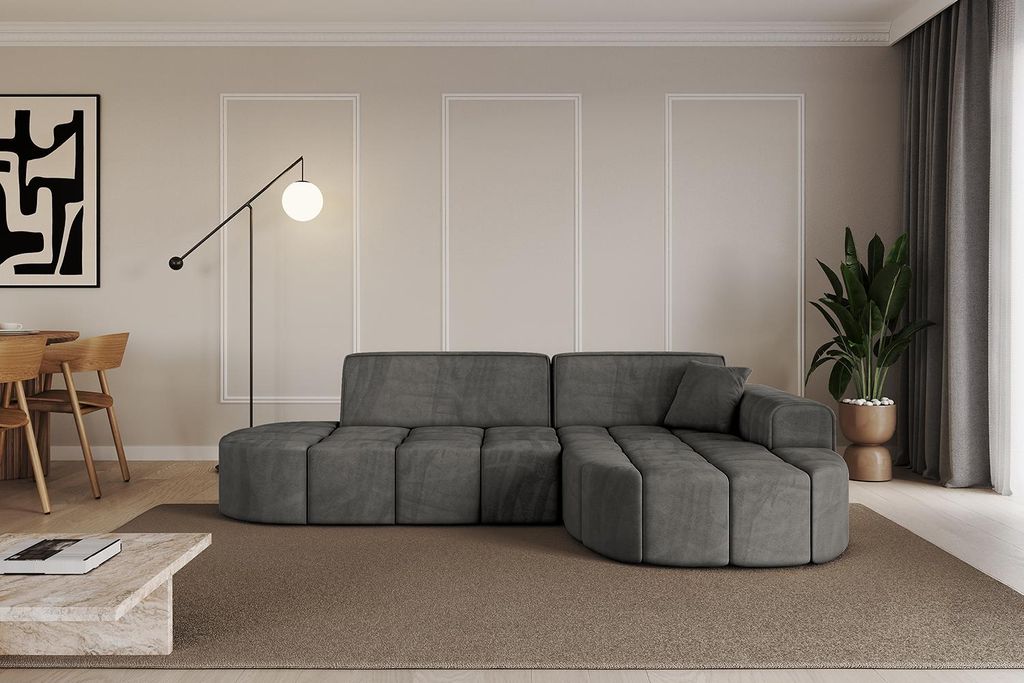 ALTDECOR Ecksofa in L-Form Livo-L1 - 252x173x79,5 cm Dunkelgrau - Corner Sofa Bett Eckcouch Couch Wohnlandschaft Cauchsofa