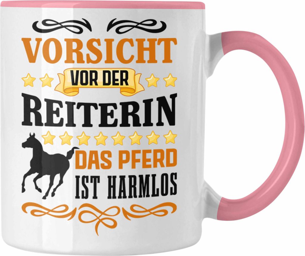 Trendation - Reiterin Mädchen Pferde Geschenk Tasse Reiten Reiterin Kinder Becher Spruch Lustig Geburtstag (Rosa)