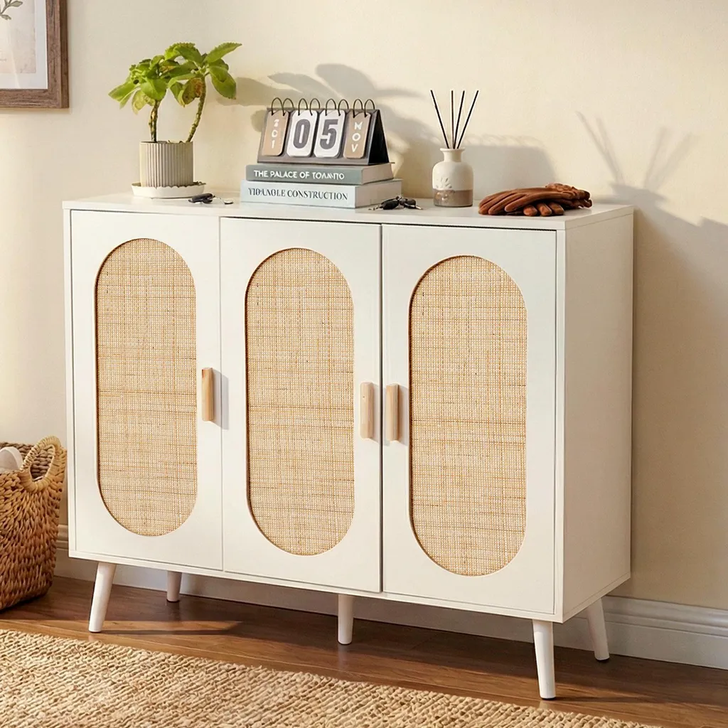 Commode à Chaussures avec Pieds Métalliques et Double Porte en Bois