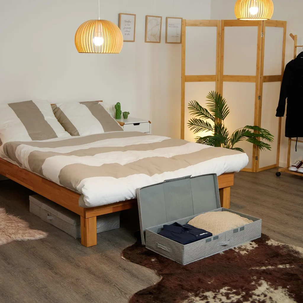 Rangement sous le lit lot de 2 : Commode souple avec couvercle gris clair - 2