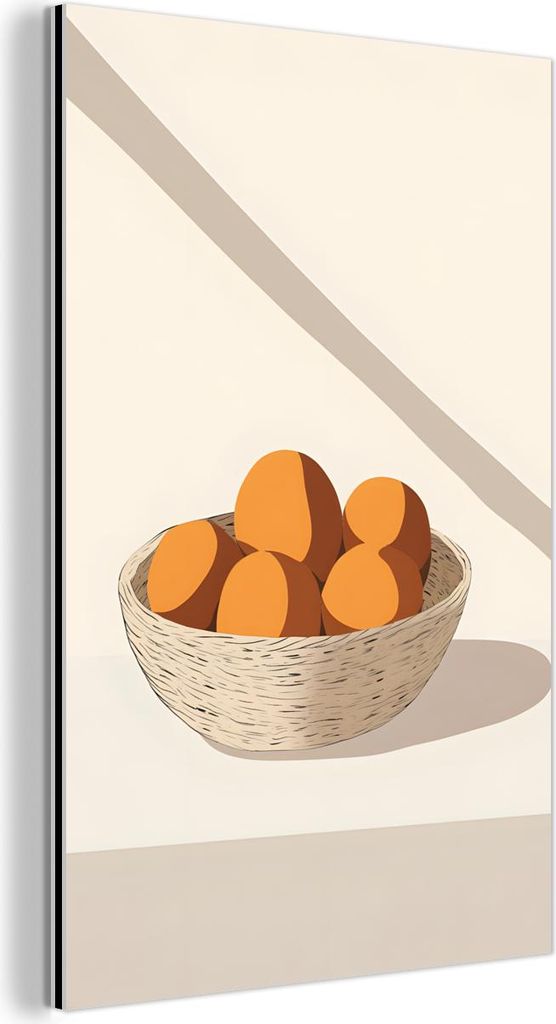 MuchoWow Wanddekoration Metall Metallbild Wandkunst 60x90 cm Korb - Obst - Minimalistisch - Orange MuchoWow Aluminium Gemälde - Wandbilder - Alumi...