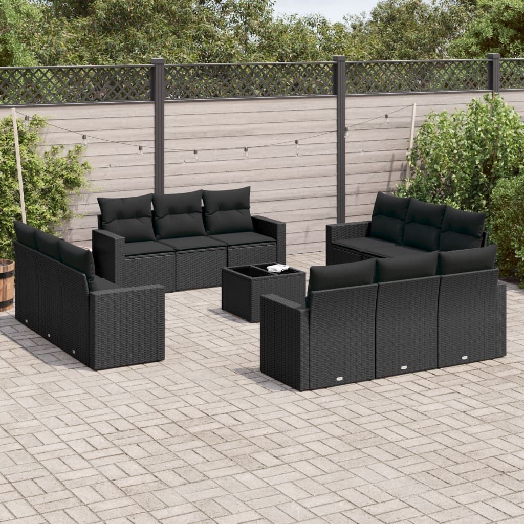 Maison Exclusive - 13-tlg. Garten-Sofagarnitur mit Kissen Schwarz Poly Rattan