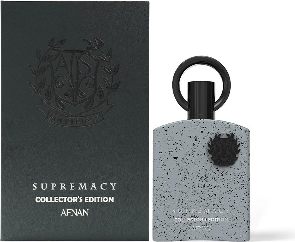A perfume bottle and its box are displayed side-by-side against a white background.