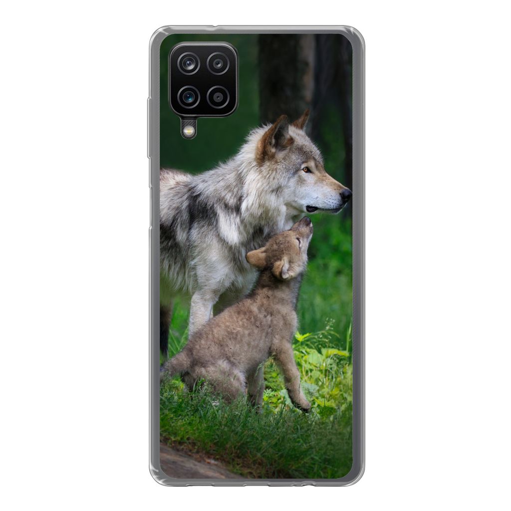 MuchoWow Handyhülle Schutzhülle Hülle für Samsung Galaxy A12 Wolf - Baby - Wald Silikon Softcase Handy Hülle - Bild