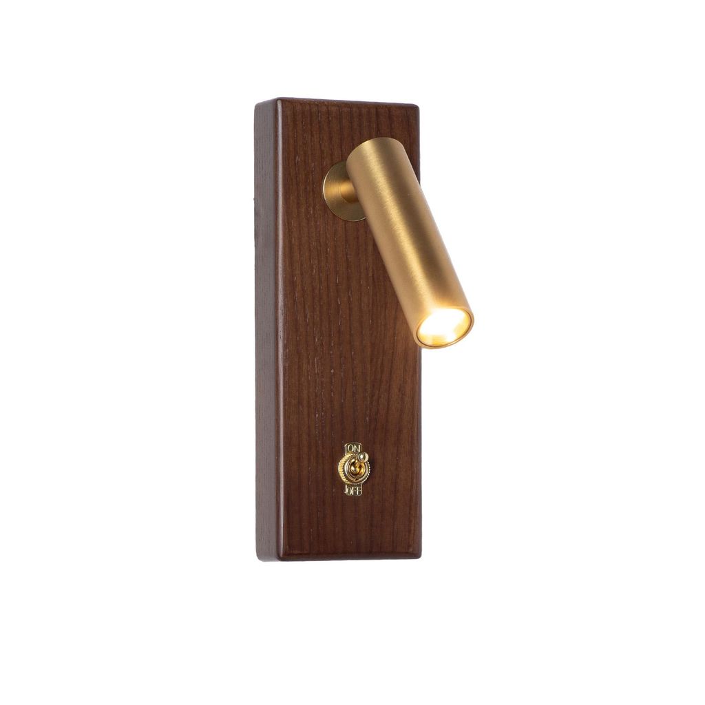 3W 2800K goldene LED-Wandleuchte mit rechteckigem Holzsockel und „Opera“-Schalter