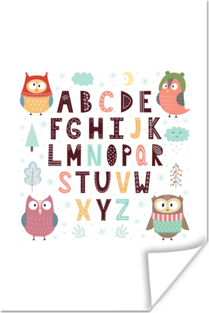 MuchoWow Poster Illustration von Alphabet und Eulen 20x30 cm - Papierdruck