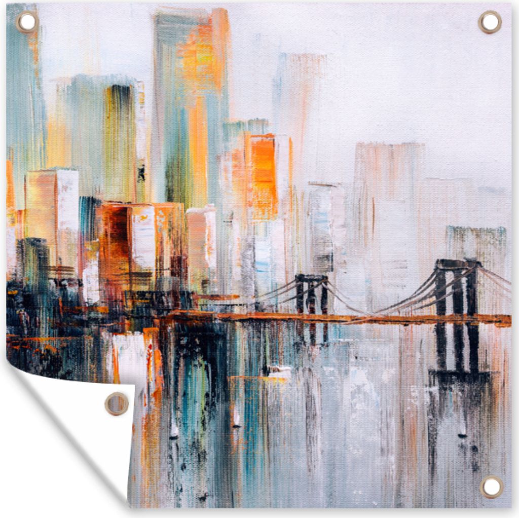 MuchoWow 100x100 cm Outdoor-Poster Gartendeko Sichtschutz Garten Poster für den Garten Ölgemälde - Skyline - Abstrakt