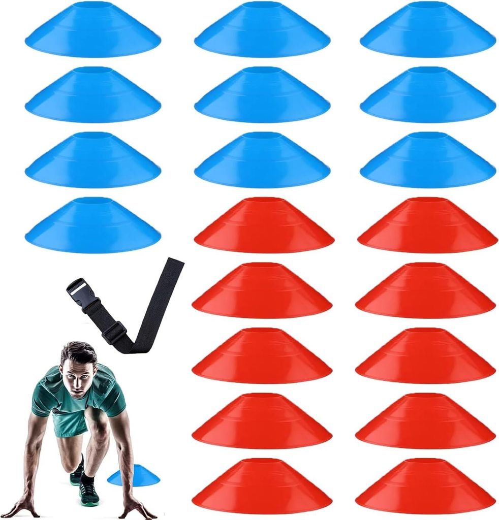 Set von 40 Mini-Trainingskegeln für Fußball-Basketball-Training Übungen - Rot Blau - Fußball Trainingsmaterial