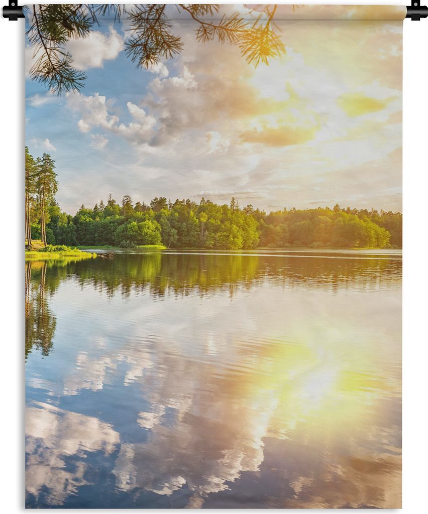 MuchoWow Wandteppich Wandbehang Bäume - Wasser - Sonne 60x80 cm Tapisserie Dekoration Wandtuch - Decke - Wandtücher - Wohne