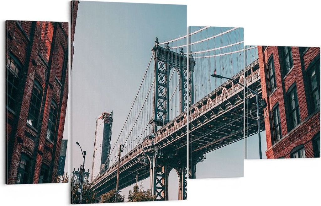 Bild auf Leinwand - Leinwandbild - 4 Teile - Manhattan Brücke Brücke - 120x70cm - Wand Bild - Wanddeko - Wandbilder - Leinwanddruck - Bilder - Wa...