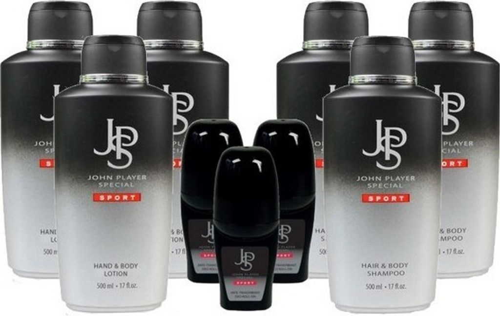 John Player Special Sport Hair & Body Shampoo 500ml + Hand & Body Lotion 500ml + Deo Roll-On 50ml, je 3 St.