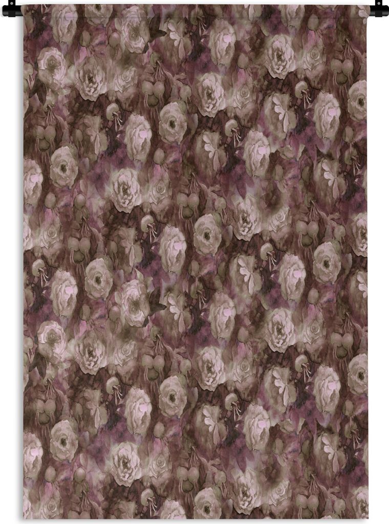 MuchoWow Wandteppich Wandbehang Blumen - Rosen - Ölfarbe 120x180 cm Tapisserie Dekoration Wandtuch - Schlafzimmer - Dekorationen für das Haus