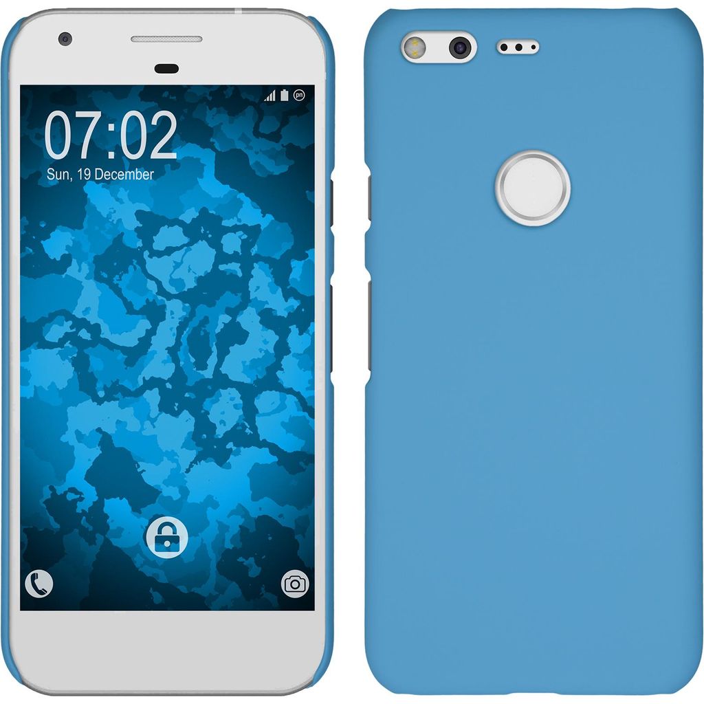 PhoneNatic Case kompatibel mit Google Pixel XL - Hülle hellblau gummiert Hard-case + 2 Schutzfolien