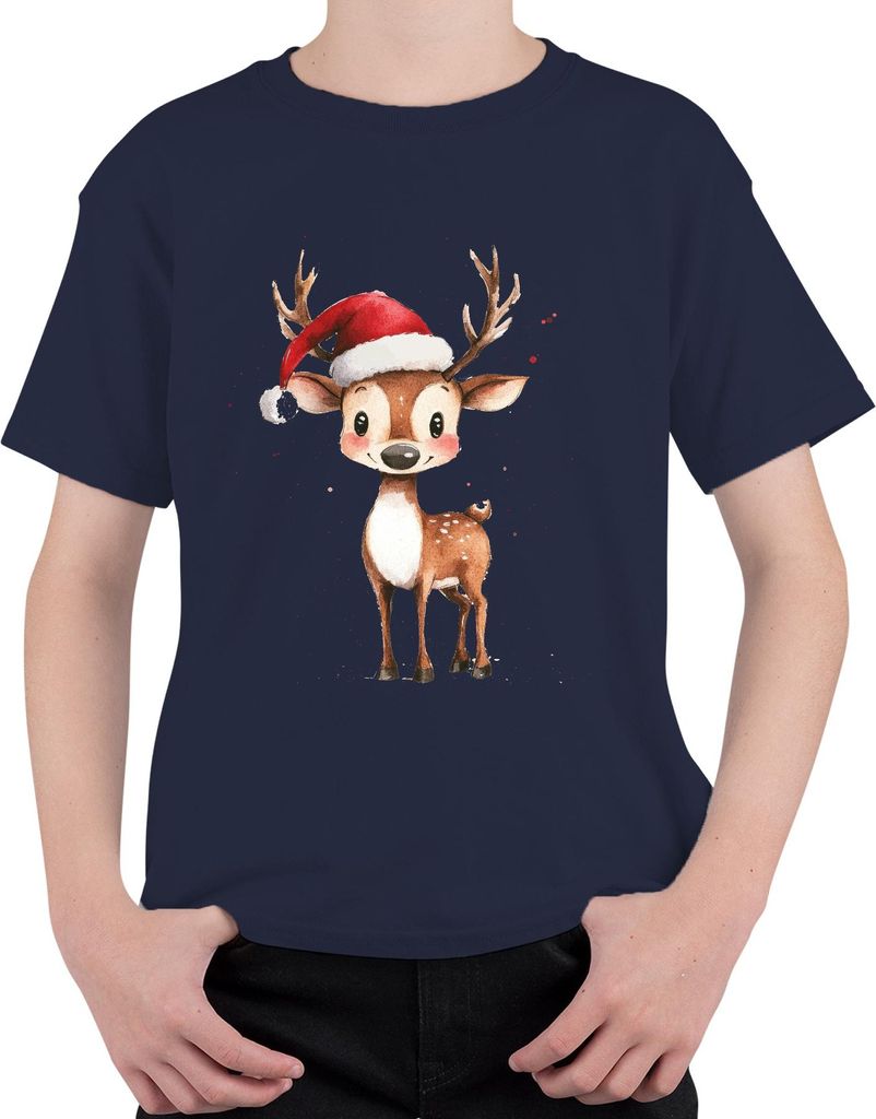 Weihnachtsrentier Süß Weihnachten Geschenk Kinder Santa Uni Kinder T-Shirt, Navy, 116