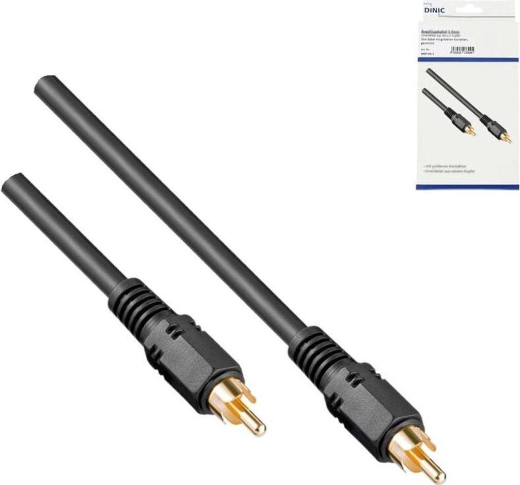 DINIC Audio-Video Kabel Cinch auf Cinch, schwarz, 2m Stecker auf Stecker, High Quality, RG 59/U