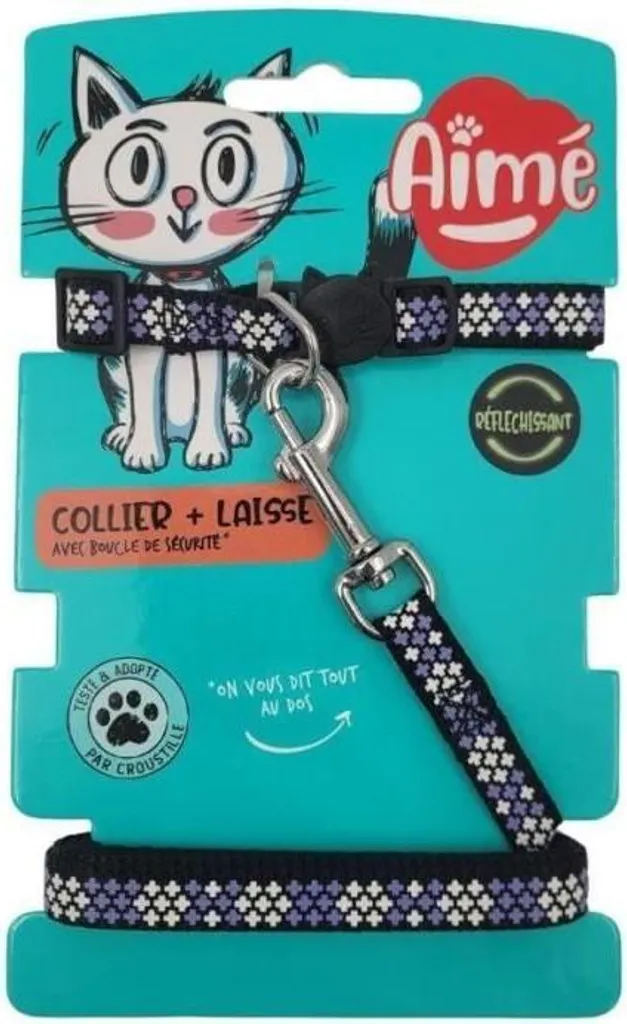 Set imbracatura per gatti con guinzaglio, AIMÉ riflettente viola, nylon, regolabile 18-28 cm, fibbia di sicurezza anti-strangolamento, campanellino in metallo