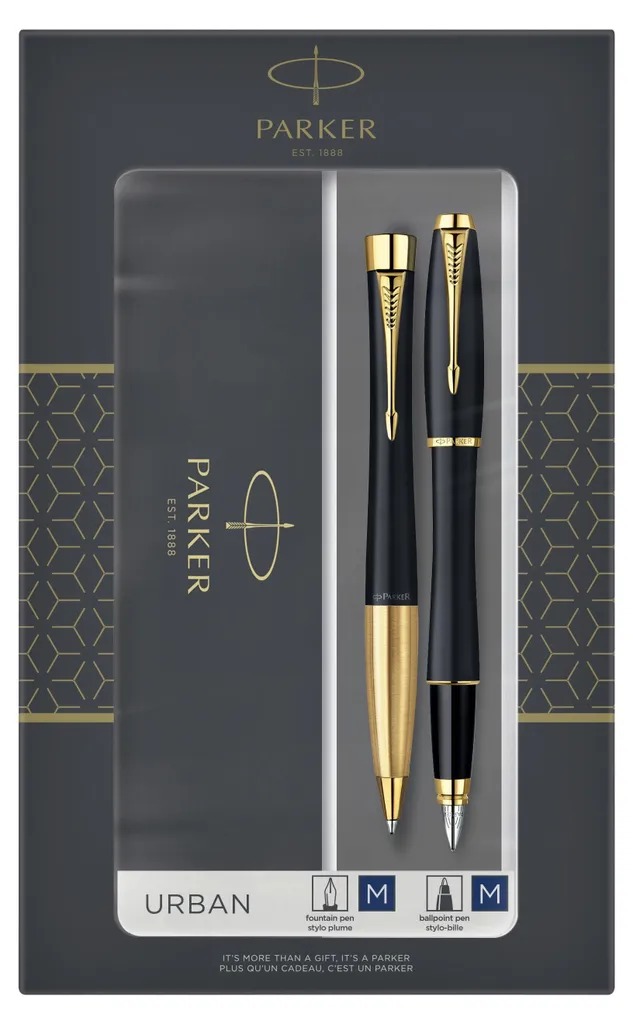 Coffret Écriture Parker Urban Noir Mat et Or pour Travail et Prise de Notes