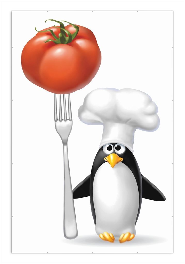 Wallario Wandbild Pinguin Koch, Größe: 61 x 91,5 cm, Poster mit rahmenlosen Bildhalter