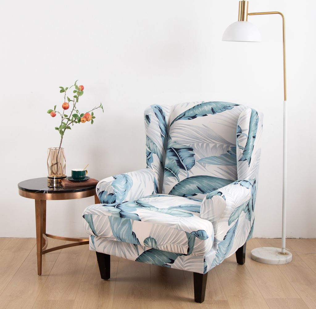 High Stretch Ohrensesselbezug 2-teilig, Bedruckte Ohrensessel Schonbezüge rutschfeste maschinenwaschbare stilvolle Elasthan Jacquard Stoff Möbels...