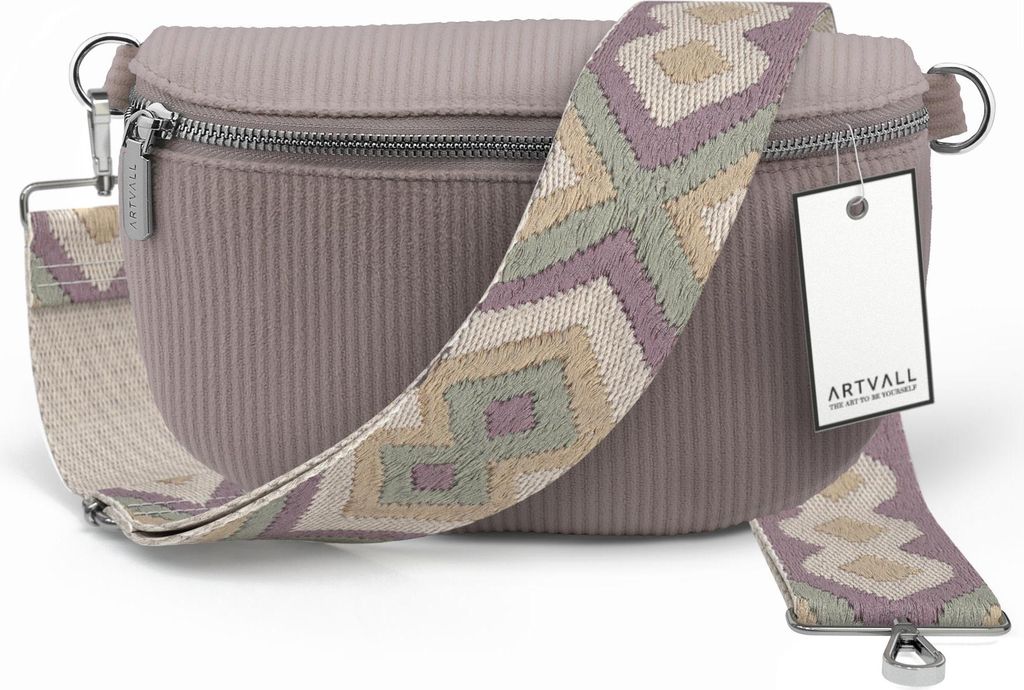 ARTVALL - Umhängetasche aus Cord, Klein mit verstellbarem Schultergurt, abnehmbares Taschenband, Crossbody Bag in Rosa