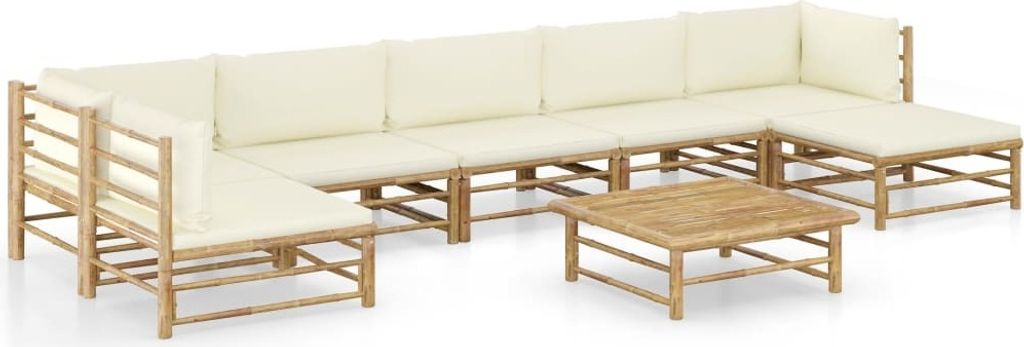 Maison Exclusive - 8-tlg. Garten-Lounge-Set mit Cremeweißen Kissen Bambus